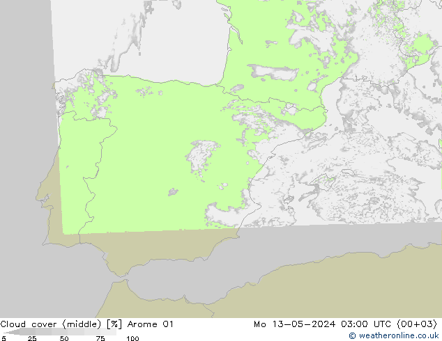 Cloud cover (middle) Arome 01 Mo 13.05.2024 03 UTC