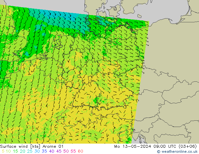 Surface wind Arome 01 Mo 13.05.2024 09 UTC