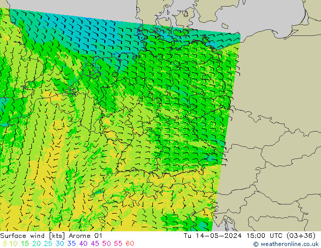 Surface wind Arome 01 Tu 14.05.2024 15 UTC