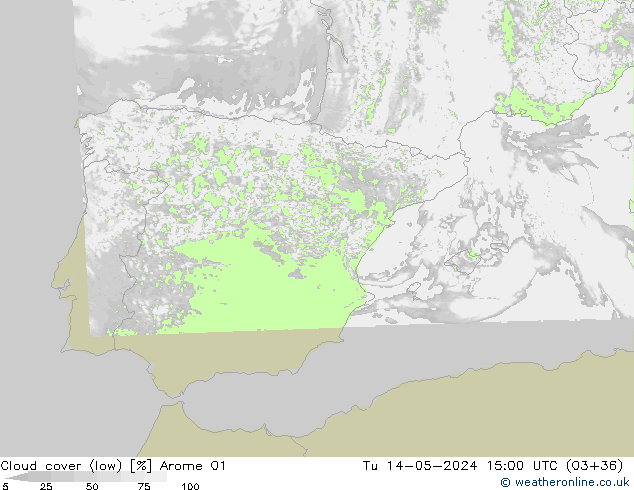 nízká oblaka Arome 01 Út 14.05.2024 15 UTC