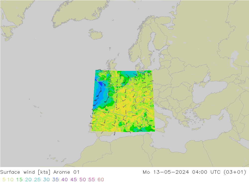 Surface wind Arome 01 Po 13.05.2024 04 UTC
