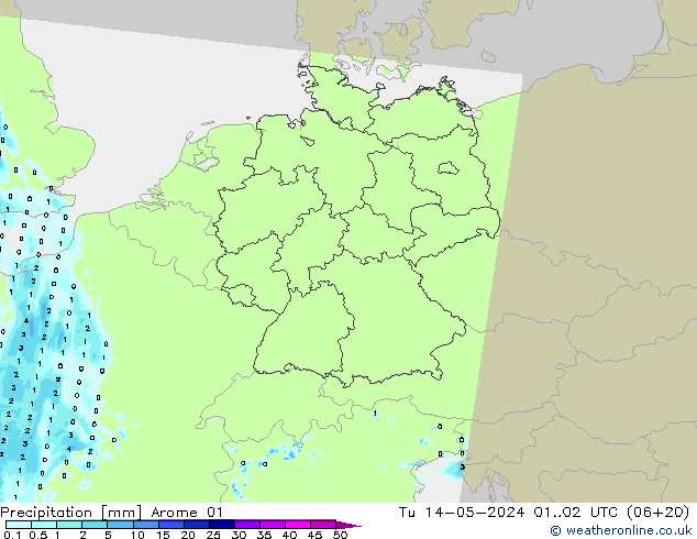 Niederschlag Arome 01 Di 14.05.2024 02 UTC