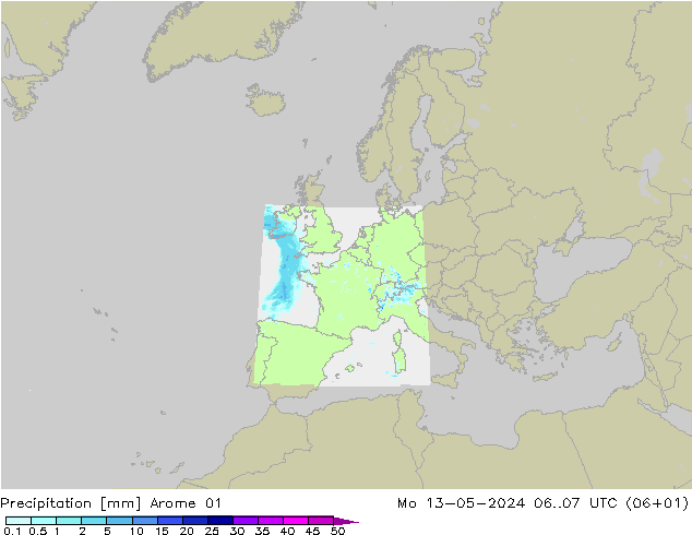 降水 Arome 01 星期一 13.05.2024 07 UTC