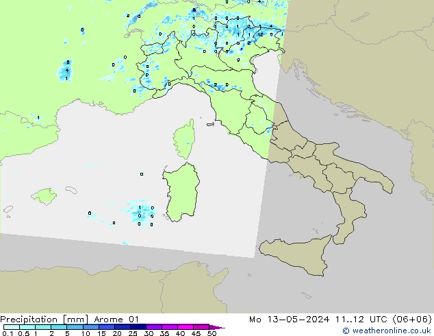 Precipitazione Arome 01 lun 13.05.2024 12 UTC