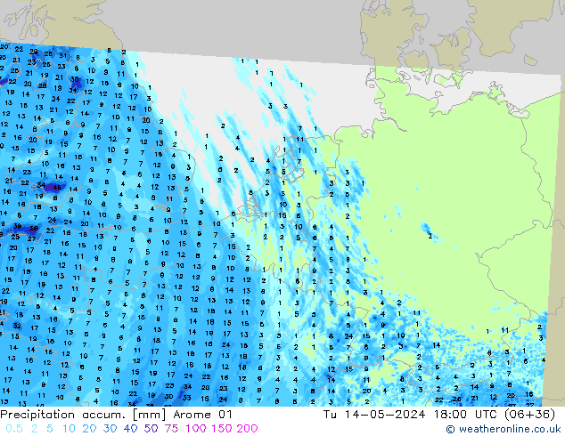 Precipitation accum. Arome 01 Tu 14.05.2024 18 UTC