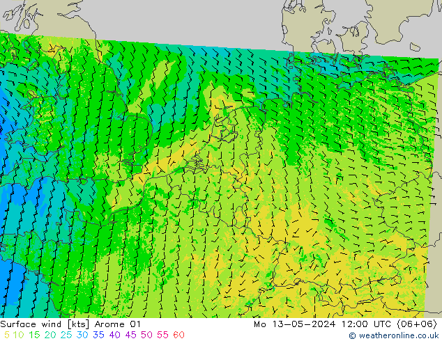 Bodenwind Arome 01 Mo 13.05.2024 12 UTC