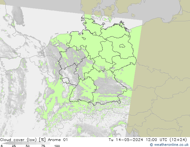 nízká oblaka Arome 01 Út 14.05.2024 12 UTC