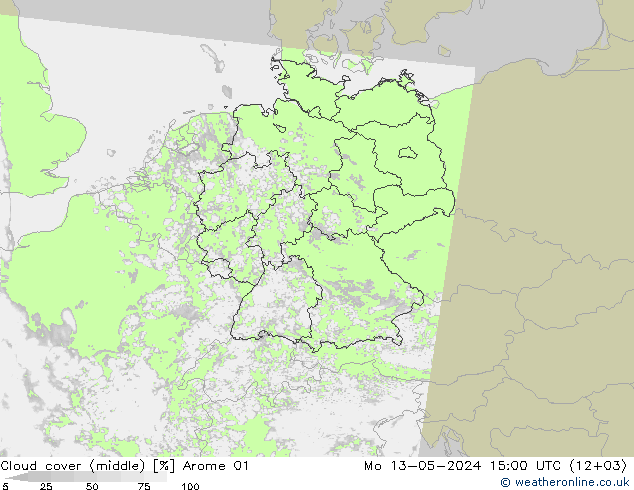 nuvens (médio) Arome 01 Seg 13.05.2024 15 UTC