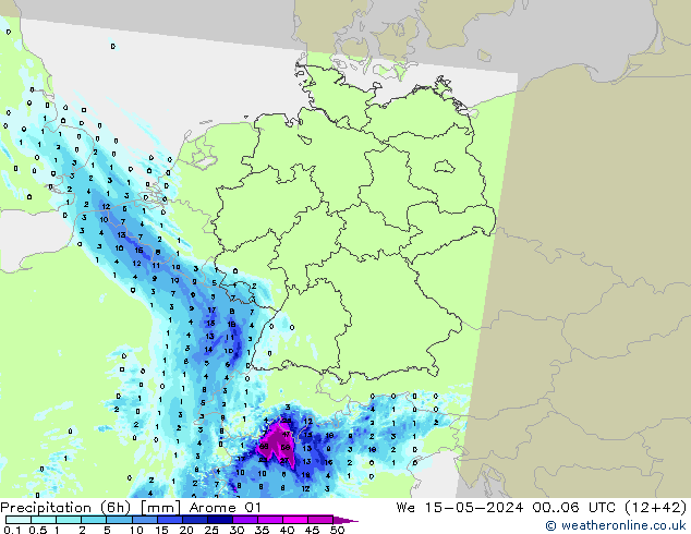 Precipitazione (6h) Arome 01 mer 15.05.2024 06 UTC