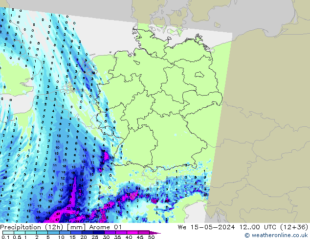 Yağış (12h) Arome 01 Çar 15.05.2024 00 UTC
