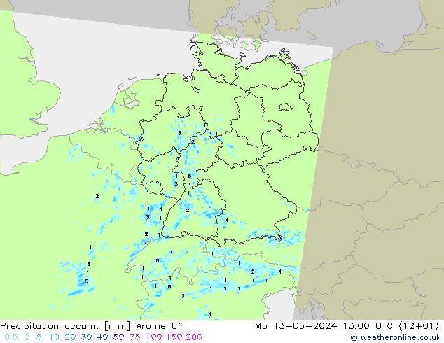 Precipitation accum. Arome 01 星期一 13.05.2024 13 UTC