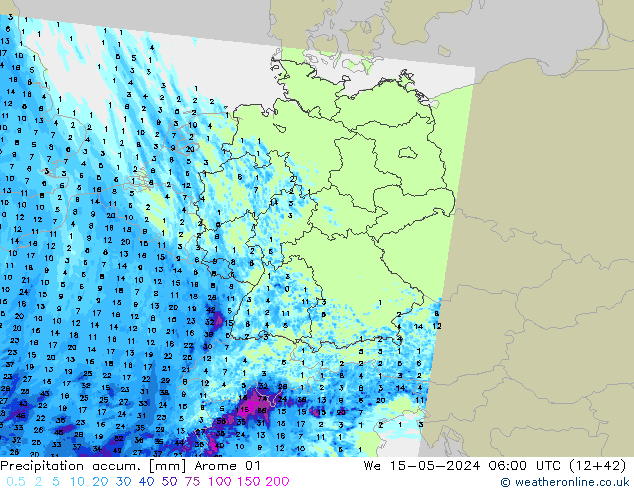 Precipitation accum. Arome 01 mer 15.05.2024 06 UTC