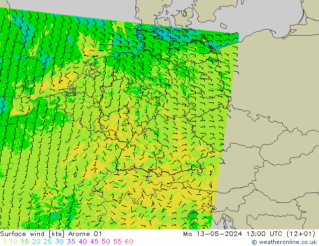 风 10 米 Arome 01 星期一 13.05.2024 13 UTC