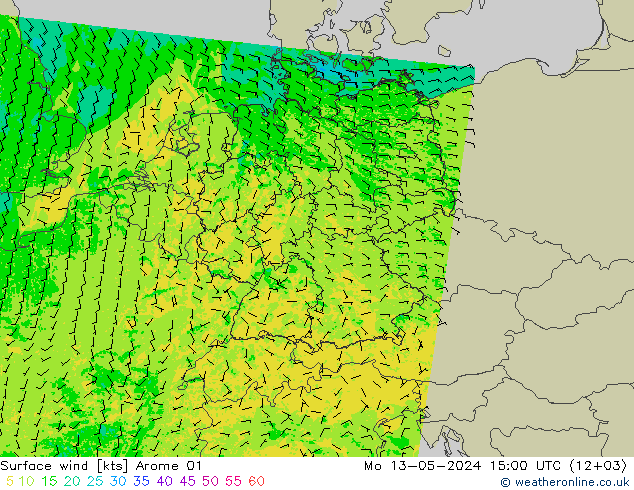 风 10 米 Arome 01 星期一 13.05.2024 15 UTC