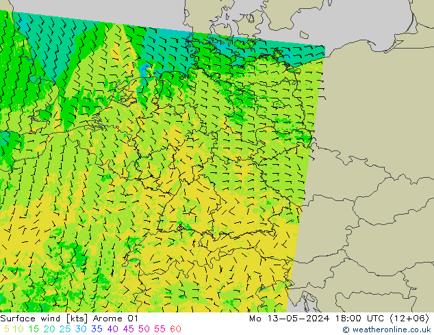 Surface wind Arome 01 Mo 13.05.2024 18 UTC