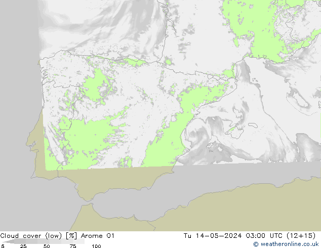 Bewolking (Laag) Arome 01 di 14.05.2024 03 UTC
