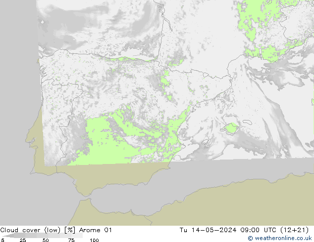 Bewolking (Laag) Arome 01 di 14.05.2024 09 UTC
