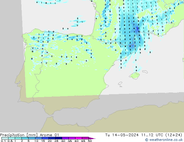 Neerslag Arome 01 di 14.05.2024 12 UTC