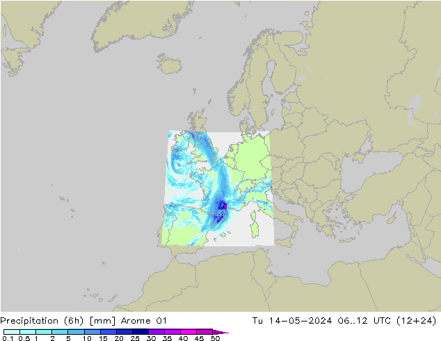 Precipitación (6h) Arome 01 mar 14.05.2024 12 UTC