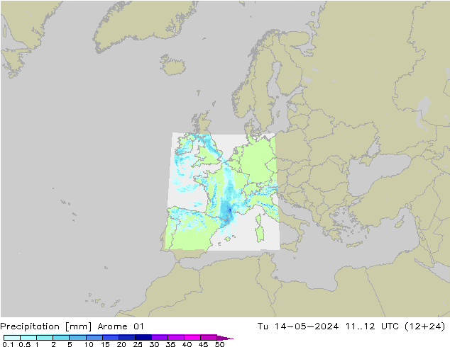 Srážky Arome 01 Út 14.05.2024 12 UTC