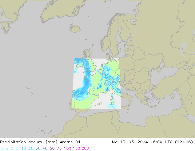 Totale neerslag Arome 01 ma 13.05.2024 18 UTC