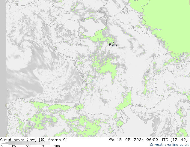 Bewolking (Laag) Arome 01 wo 15.05.2024 06 UTC