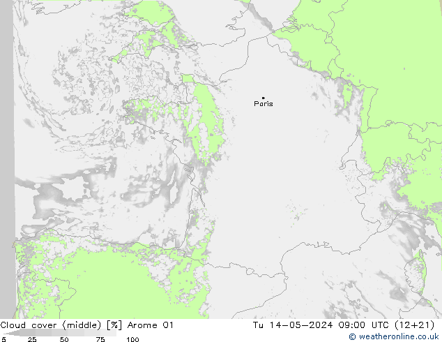 nuvens (médio) Arome 01 Ter 14.05.2024 09 UTC