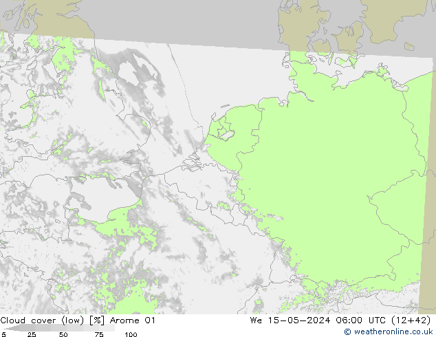 Bewolking (Laag) Arome 01 wo 15.05.2024 06 UTC