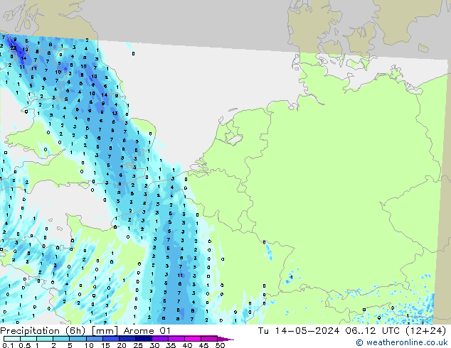 Yağış (6h) Arome 01 Sa 14.05.2024 12 UTC