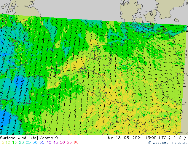 风 10 米 Arome 01 星期一 13.05.2024 13 UTC