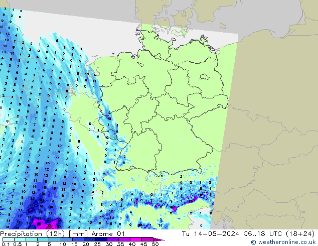 Precipitação (12h) Arome 01 Ter 14.05.2024 18 UTC