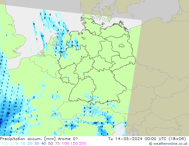 Toplam Yağış Arome 01 Sa 14.05.2024 00 UTC