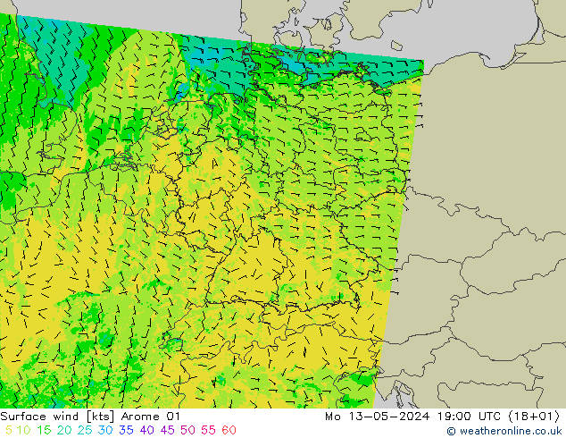 ветер 10 m Arome 01 пн 13.05.2024 19 UTC