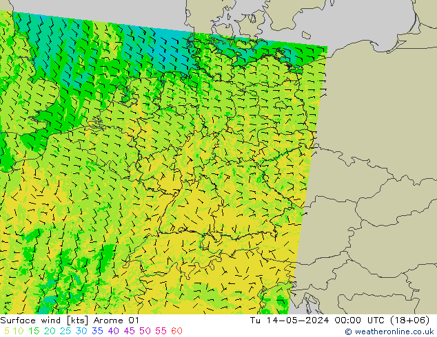 Surface wind Arome 01 Tu 14.05.2024 00 UTC
