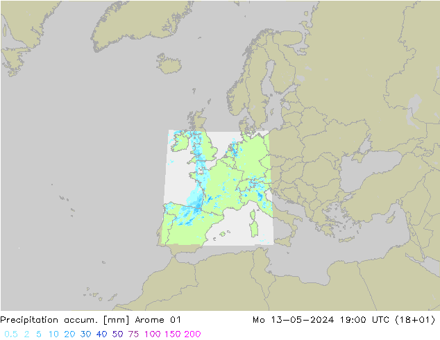 Precipitation accum. Arome 01 lun 13.05.2024 19 UTC