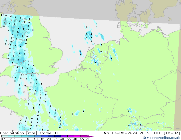 降水 Arome 01 星期一 13.05.2024 21 UTC