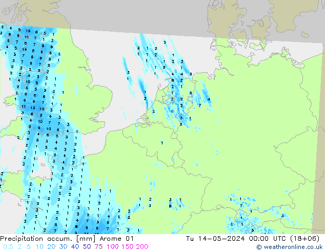 Precipitation accum. Arome 01 Tu 14.05.2024 00 UTC