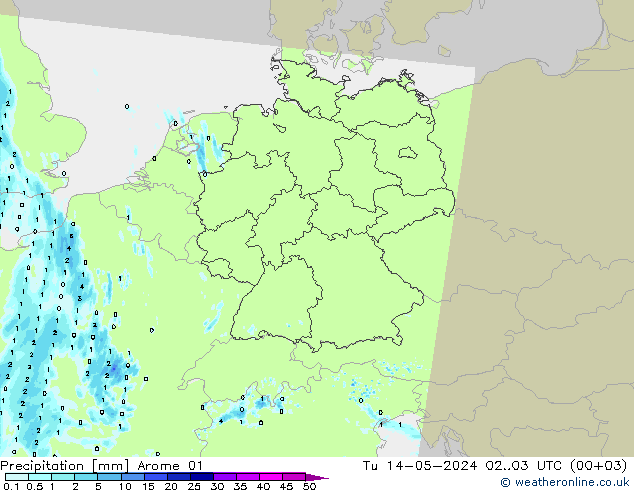 降水 Arome 01 星期二 14.05.2024 03 UTC