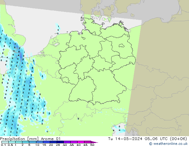Niederschlag Arome 01 Di 14.05.2024 06 UTC