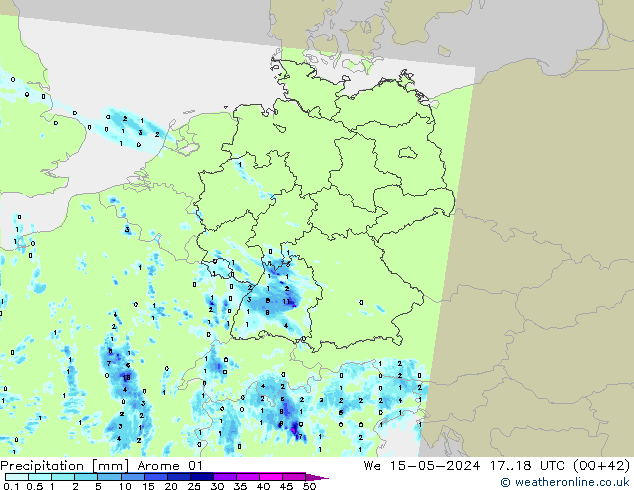 Neerslag Arome 01 wo 15.05.2024 18 UTC