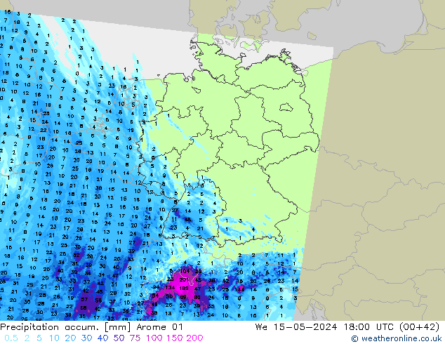 Precipitation accum. Arome 01 ср 15.05.2024 18 UTC