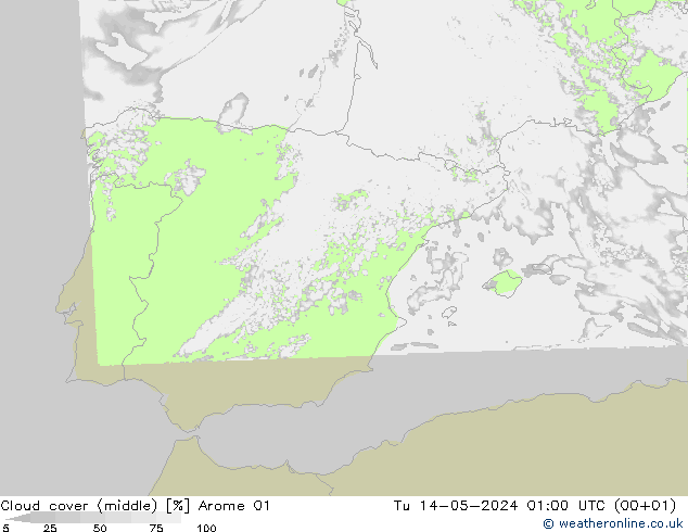 oblačnosti uprostřed Arome 01 Út 14.05.2024 01 UTC