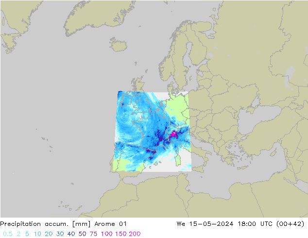 Precipitación acum. Arome 01 mié 15.05.2024 18 UTC