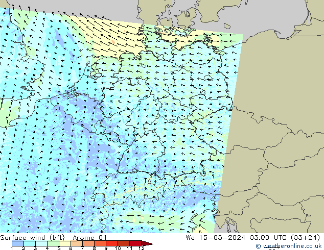 Bodenwind (bft) Arome 01 Mi 15.05.2024 03 UTC