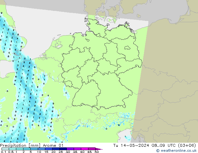 Precipitation Arome 01 Tu 14.05.2024 09 UTC