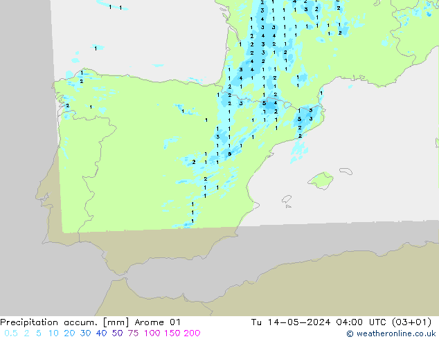 Toplam Yağış Arome 01 Sa 14.05.2024 04 UTC
