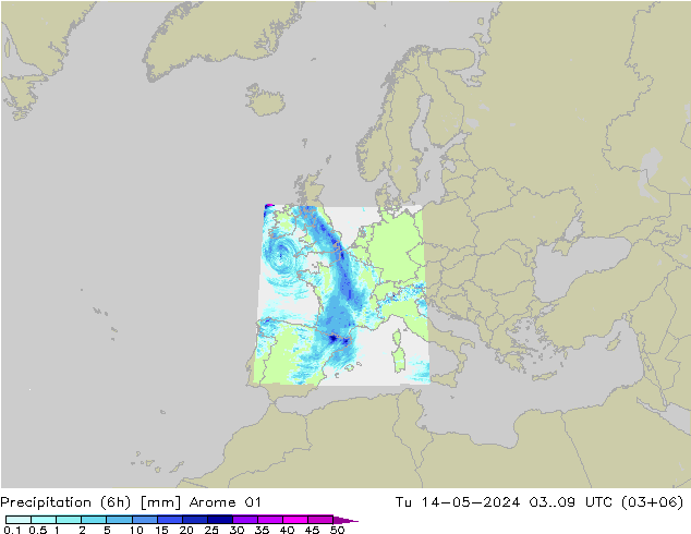 Precipitación (6h) Arome 01 mar 14.05.2024 09 UTC