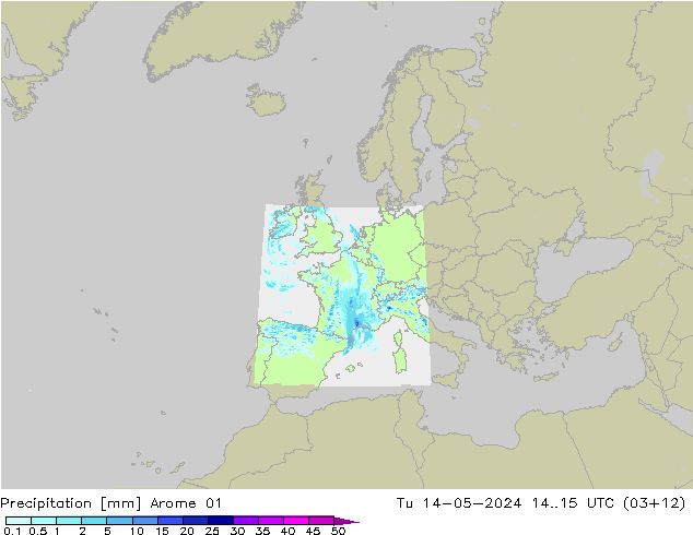 Precipitation Arome 01 Tu 14.05.2024 15 UTC