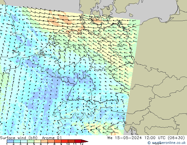 Rüzgar 10 m (bft) Arome 01 Çar 15.05.2024 12 UTC