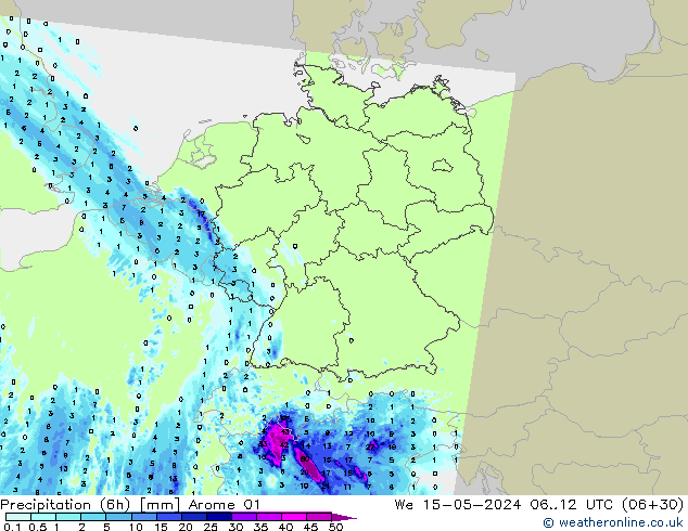 Precipitação (6h) Arome 01 Qua 15.05.2024 12 UTC
